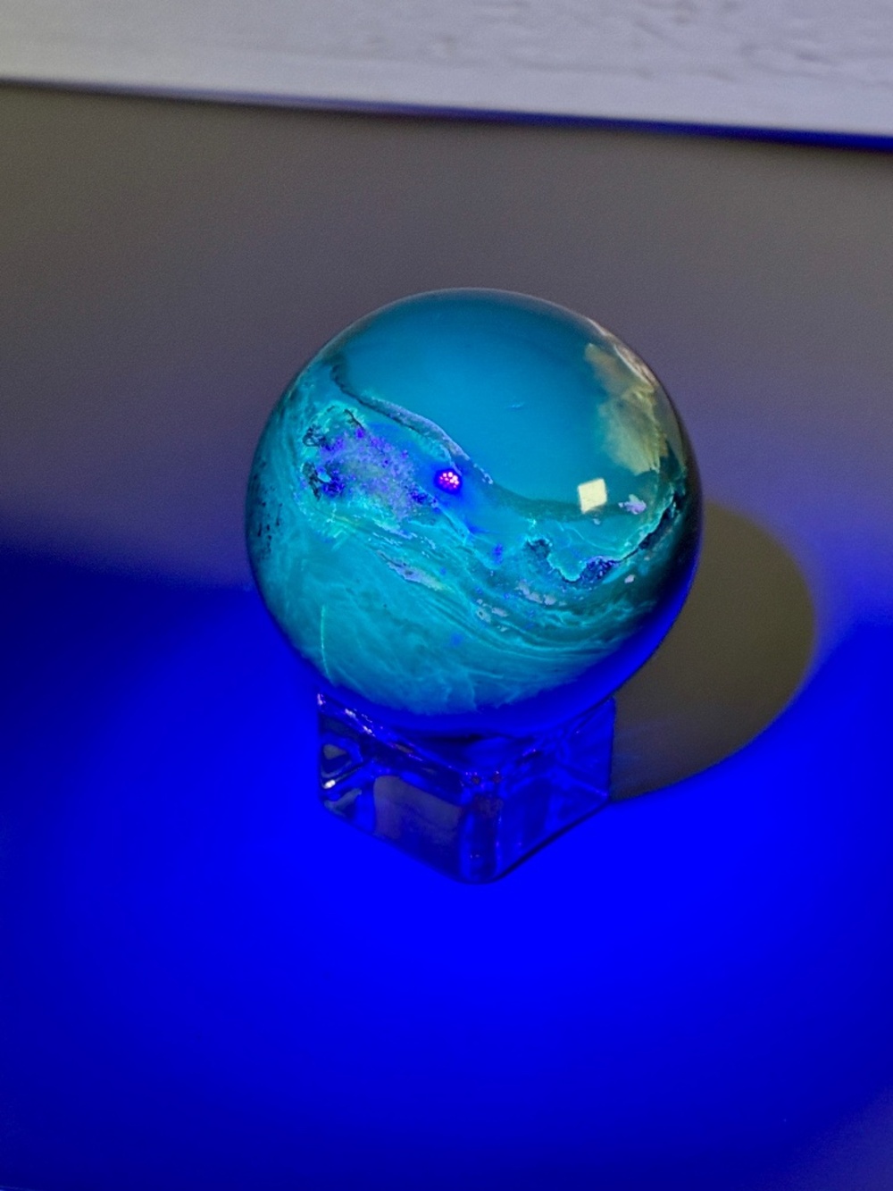 Blue Amber Sphere • UV Reactive Collector Display Stone